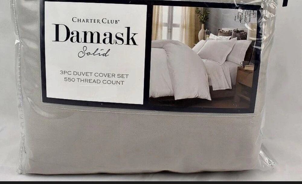 Charter Club Damask Solid 550 Thread Count TWIN Duvet Cover & Sham Smoke Gray